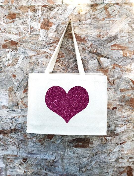 Wedding - Eggplant Purple Heart Canvas Tote Bag - purse, beach bag, grocery bag or bridesmaids gift bag