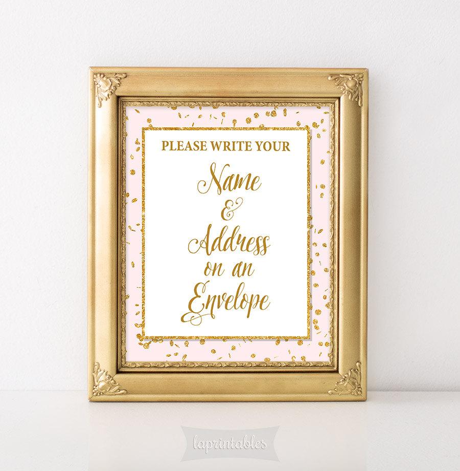 Wedding - Address an Envelope Sign, Pink & Gold Glitter Shower Table Sign, Baby, Bridal Shower Sign, 2 Sizes, DIY Printable, INSTANT DOWNLOAD