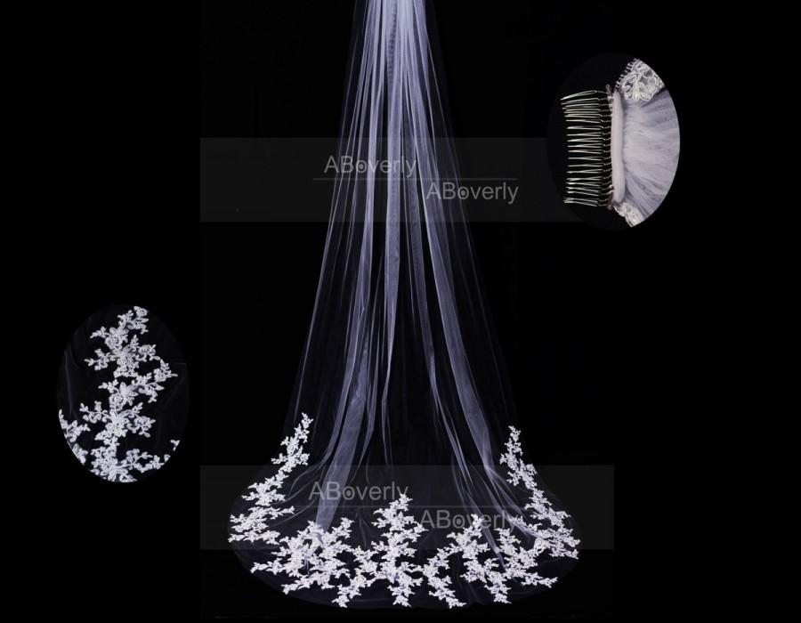Wedding - 3M Single One Tier White/Ivory Long Cathedral Length Lace Wedding Veil Bridal Veil with Hair Comb