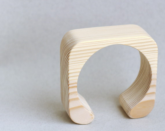 زفاف - 35 mm Wooden cuff unfinished square with break - natural eco friendly fe35a