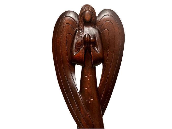 Mariage - Wood sculpture Guardian Angel hand carved sculpture gift idea