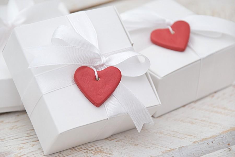 زفاف - Red heart Ornament set Love day decor Salt dough ornament Rustic red heart Guest favor Valentine heart Wedding Valentines Day gift Heart tag