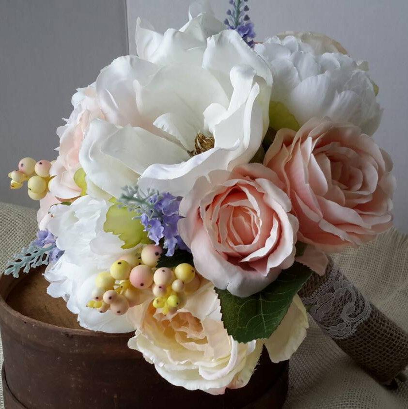 Wedding - Wedding Bouquet, Pastel Bouquet, Spring Wedding Bouquet, Magnolia Bouquet, Spring Flower Bouquet,Rose and Peony Bouquet,Cabbage Rose Bouquet