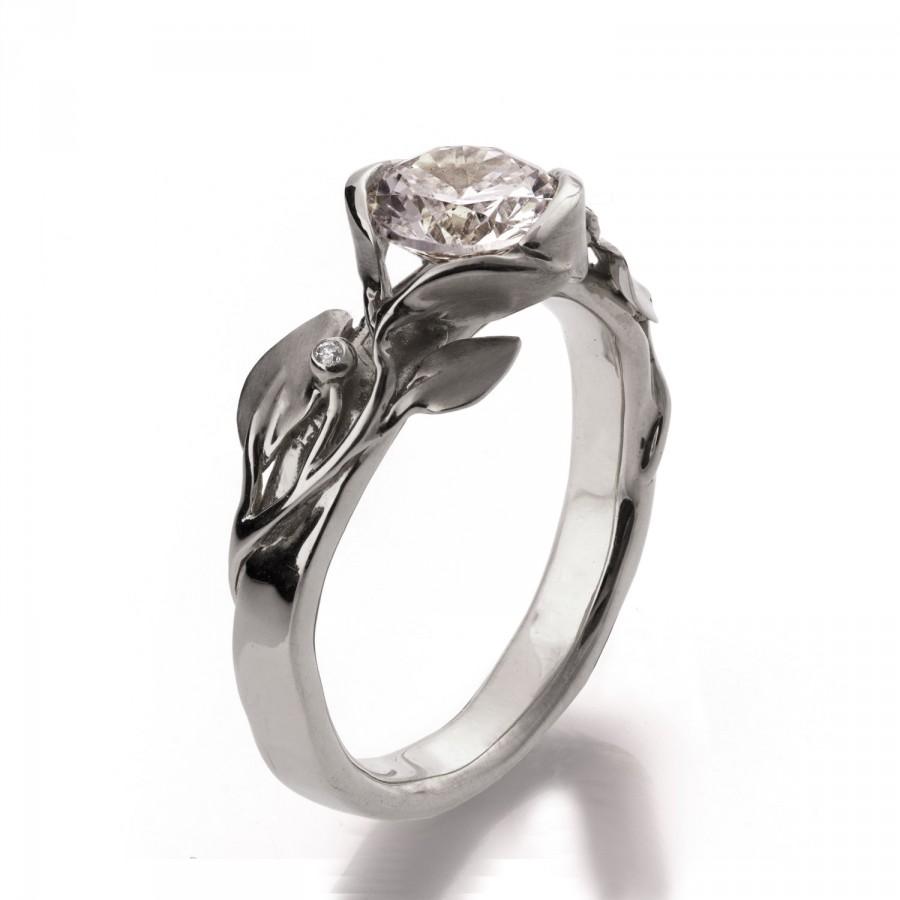 زفاف - Leaves Engagement Ring No.10 - 18K White Gold and Diamond engagement ring, engagement ring, leaf ring, filigree, vintage,art nouveau