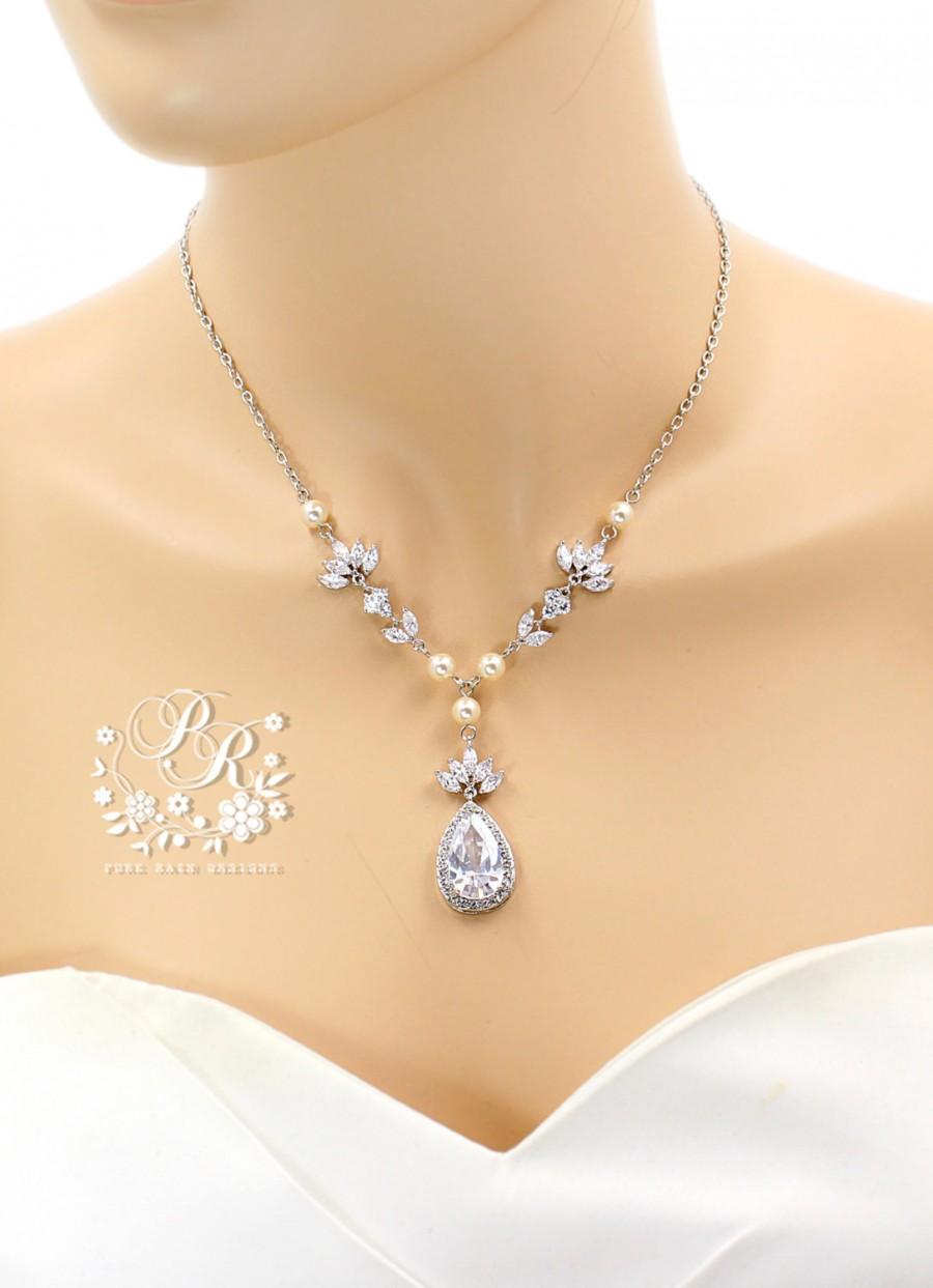 زفاف - Wedding Necklace Swarovski Pearl Zirconia Necklace Wedding Jewelry Statement Necklace Bridal Jewelry Wedding Accessory Ava