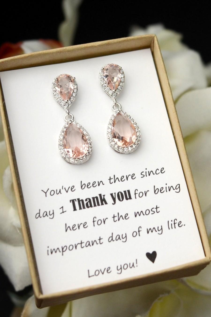 Свадьба - Blush Champagne Earrings Peach Pink Silver Earrings Teardrop peach silver earrings- Bridesmaid Earrings Wedding Earrings Bridesmaid Jewelry