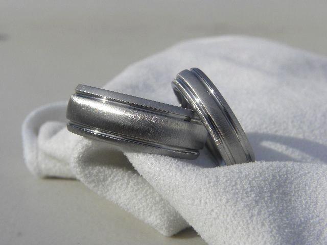 Mariage - Ring Set, Wedding Bands Frosted Titanium Ring Matching Set