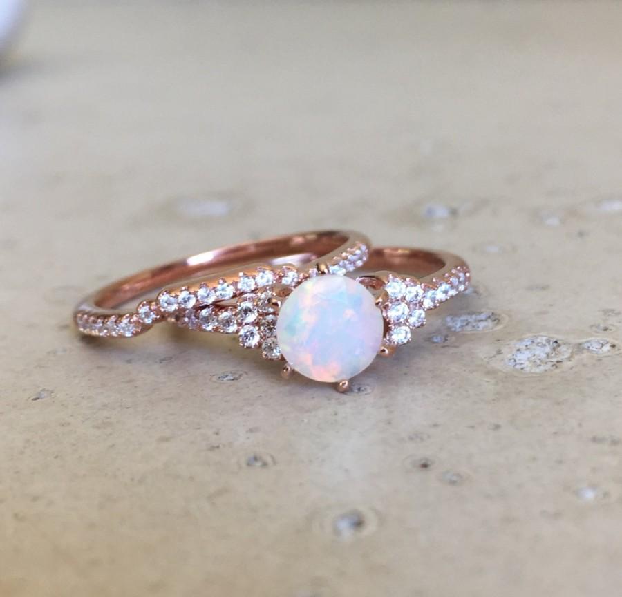 Свадьба - Opal Bridal Set Ring- Promise Ring- Ring- Engagement and Wedding Ring- Wedding Set Ring- Cz with Stone Ring- Opal and CZ Ring- Bridal Set