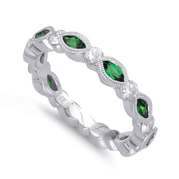 زفاف - Green Tsavorite & Diamond Band, Gemstone Stacking Rings, Stackable bands, Anniversary Rings for Women, Gifts Fine Jewelry