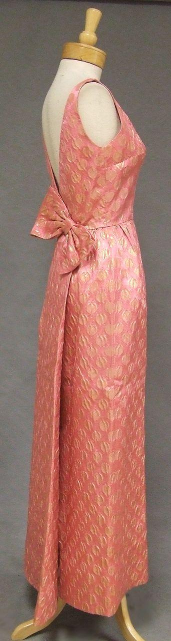 Wedding - FANTASTIC Pink & Gold 1960's Evening Gown W/ Low Back