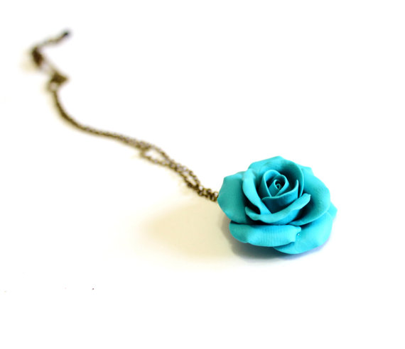 Hochzeit - Turquoise Rose Necklace - Pendant, Rose Charm, Love Necklace, Bridesmaid Necklace, Flower Girl Jewelry, Turquoise Bridesmaid Jewelry