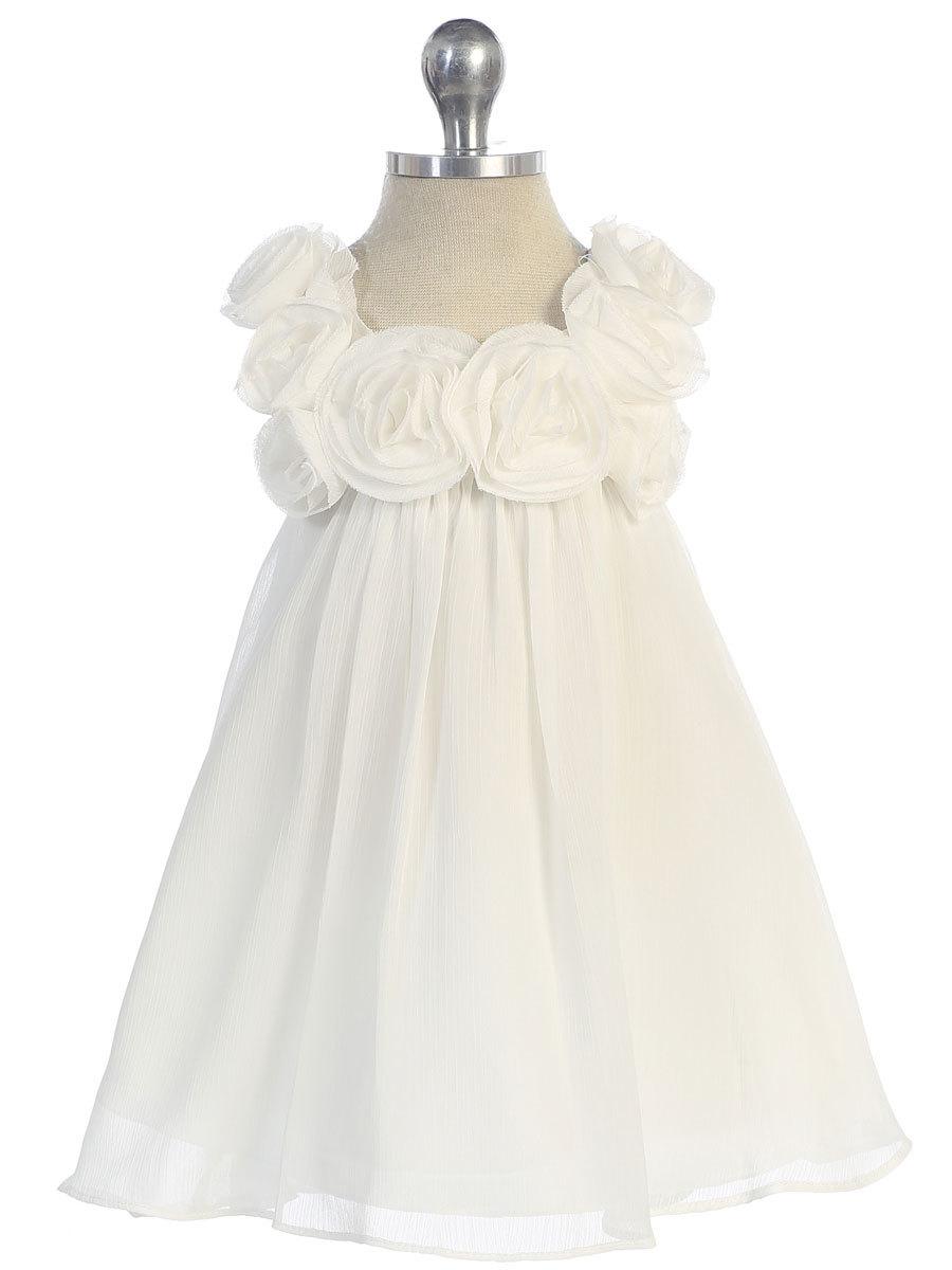 Wedding - Chiffon Knee length Dress with Hand-rolled Rossettes.
