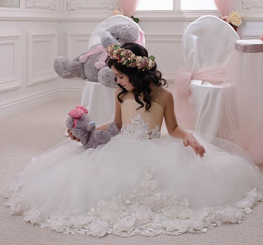 زفاف - Ivory Flower Girl Dress, Tulle Flower Girl Dress, Toddler Flower Girl Dress, Baby Flower Girl Dress, Cream Flower Girl Dress