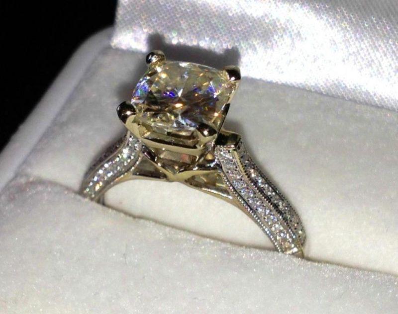 زفاف - Real 14K Solid White gold 2.45c Round Brilliant cut Anniversary Engagement Ring