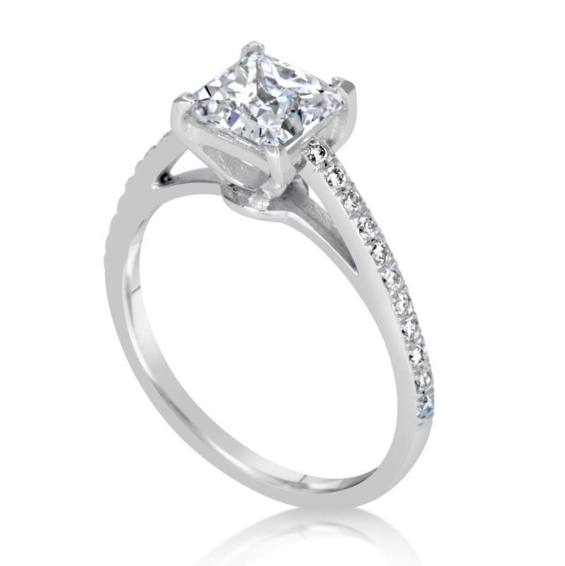 Hochzeit - 1.5 CT Princess Cut D/SI1 Diamond Engagement Ring 14k White Gold  Enhanced