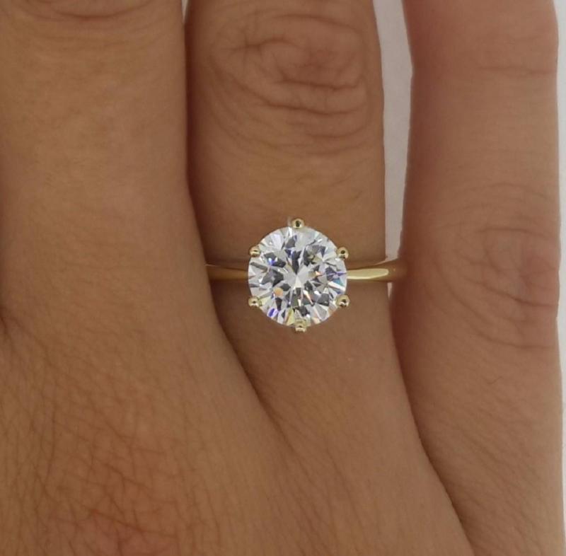 زفاف - 2 Round Cut Diamond Solitaire Engagement Ring Enhanced VS1/F 14K Yellow Gold