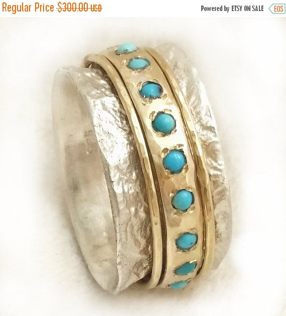 زفاف - SUMMER SALE 20% OFF Turquoise engagement spinner ring silver and gold, special engagement ring, spinning engagement ring, romantic wedding-i
