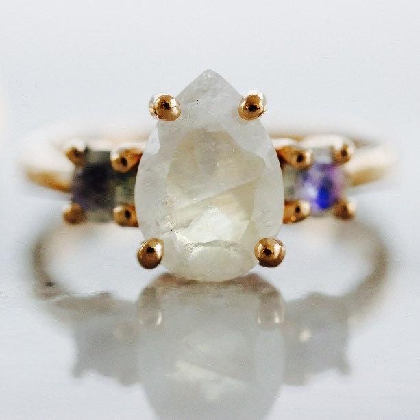 زفاف - Hera Pear Cut Cluster Ring in Moonstone and 14k White, Rose, or Yellow Gold Custom Made in Your Size