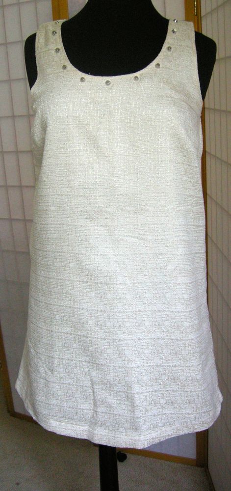 Свадьба - Impeccable Pig Cream Gold Shift Dress Ivory Studs Woman's NWT Shimmer