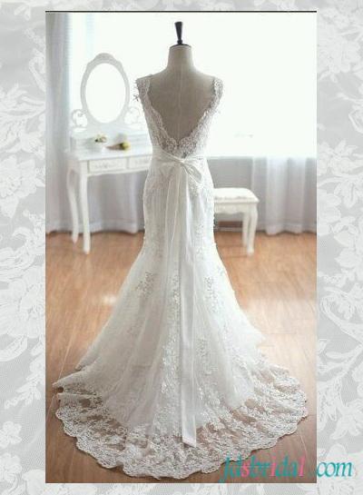 Wedding - H1561 Obsessed lace trumpet mermaid wedding dress with low back