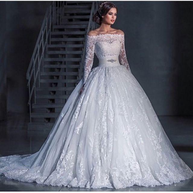 زفاف - Online Shop Vestido De Noiva New Sexy Luxury 2015 Ball Gown  Wedding Dresses Off Shoulder Long Sleeve For Brazilian Arab Robe De Mariage A55