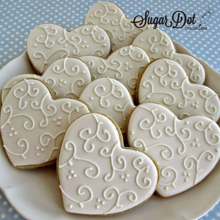 Wedding - Sugar Dot Cookies: White On White Heart Sugar Cookies
