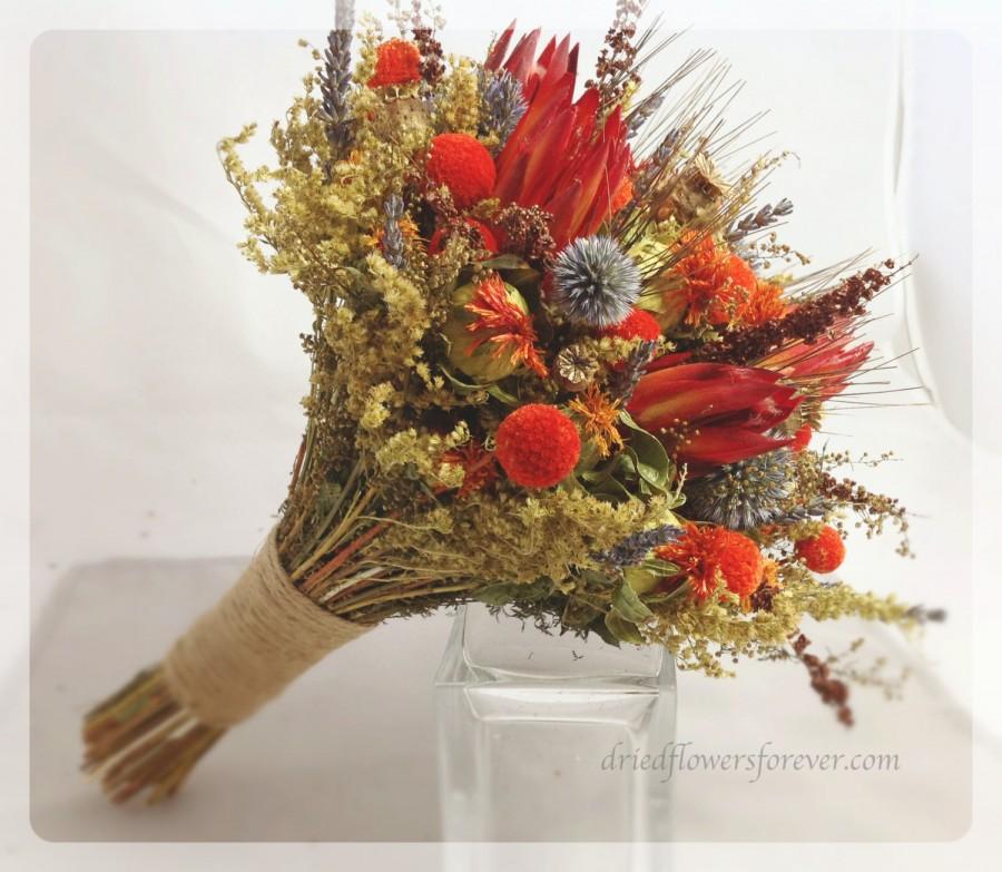 زفاف - Tequila Sunrise Collection - Natural Dried & Preserved Wedding Bouquet - Bridal Bouquets - orange, red, brown, gray - Rustic Fall Wedding