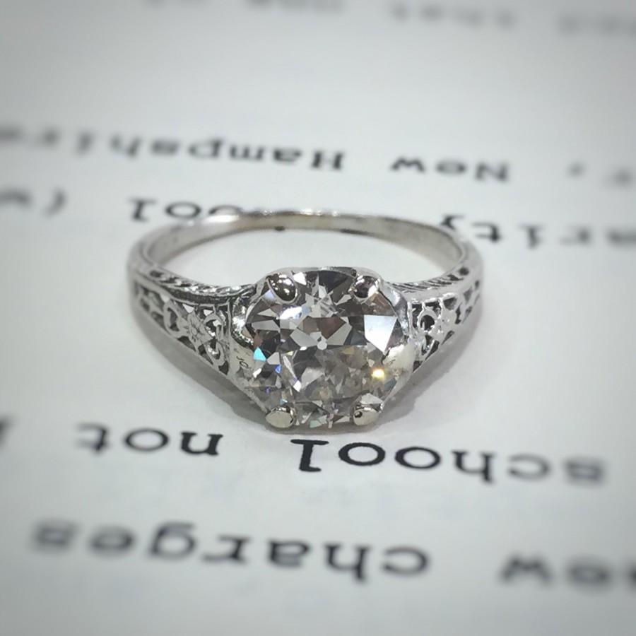 Wedding - Art Deco Old European Cut Diamond Solitaire Engagement Ring In Platinum, 1.6 Carats