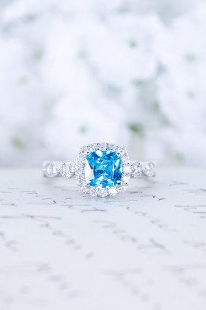زفاف - SALE - Blue Topaz Engagement Ring - Cushion Cut Ring - Art Deco Ring - Halo Engagement Ring - Wedding Ring - Sterling Silver