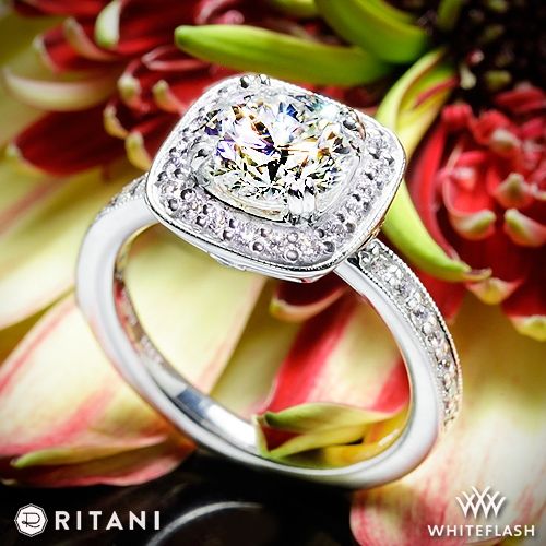 Свадьба - 14k White Gold Ritani 1RZ1698 Halo Diamond Engagement Ring
