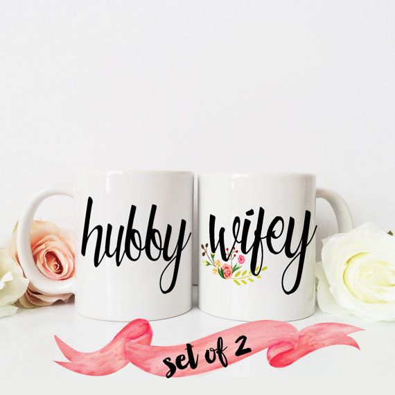 زفاف - Hubby & Wifey Coffee Mug / Newlywed Gift Wedding Bride Groom Husband Wife Custom 11 Oz Or 15 Oz Ceramic Dishwasher Safe / Great Gift Quote