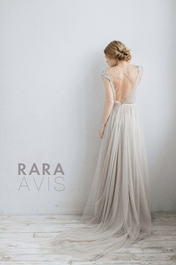 زفاف - Wedding Dress IVANEL, Bridal Dress, Beach Wedding Dress, Grey With Powder Pink, Ivory