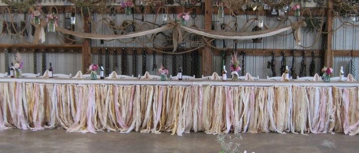 Свадьба - Wedding Table Skirts - Burlap table skirts, ribbon and lace table skirts