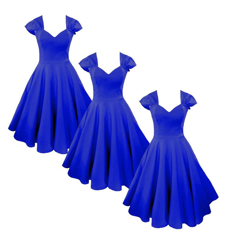 زفاف - Elizabeth Stone, 'Vivien' 50s Bridemaid Rockabilly Dress in Royal Blue