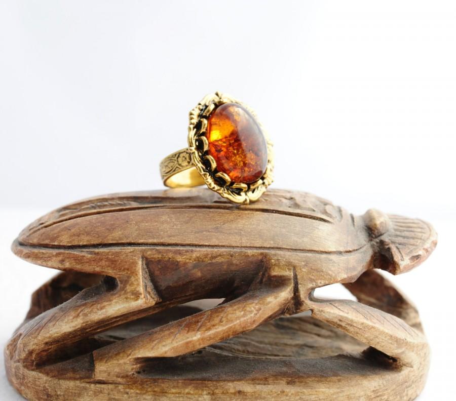 Mariage - Amber Gold Ring Victorian Ring Antique Stone Ring Adjustable Ring Art Deco Filigree Ring Nouveau Jewelry Fantasy Gold Ring Victorian Jewelry