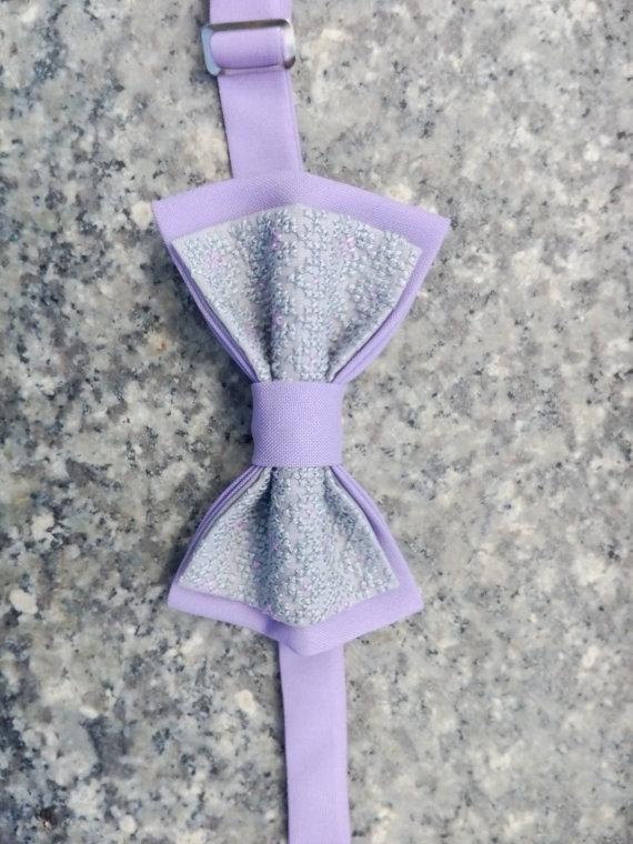 Wedding - Embroidered bowtie Lilac gray pretied bow tie Groomsmen bow ties Men's bowtie Gifts for brother Boys Unisex bowties Birthday gift boy