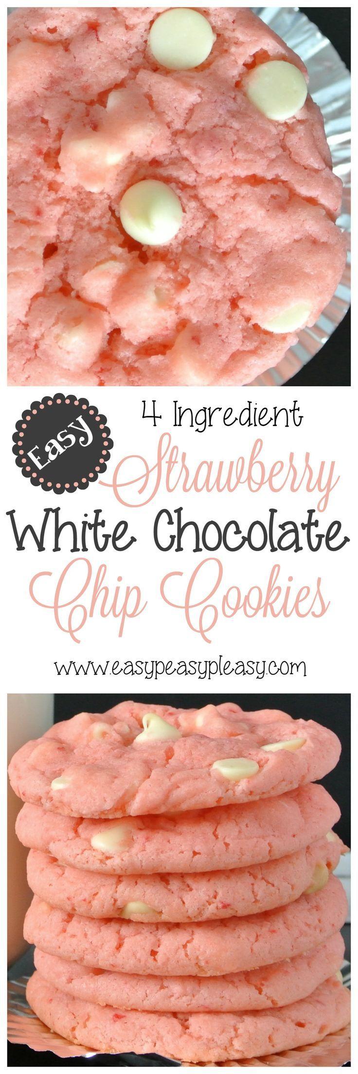Hochzeit - 4 Ingredient Strawberry White Chocolate Chip Cookies