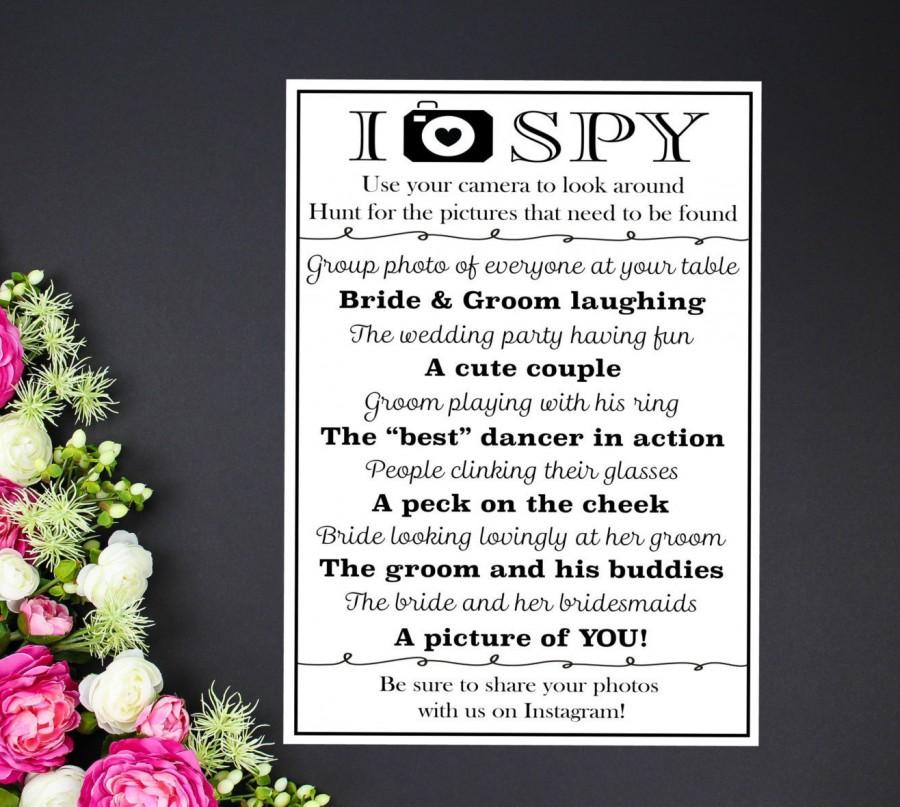 Wedding - I Spy Wedding Photo Game Card, 4x6, 5x7, Wedding Reception Game Printable, Instant Download, Wedding Activity, Reception Table, Instagram