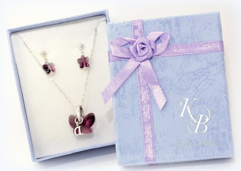 Wedding - Butterfly Jewelry, Butterfly Necklace, Butterfly Earrings, Flower Girl Jewelry Set, Flower Girl Gift, Wedding Jewelry