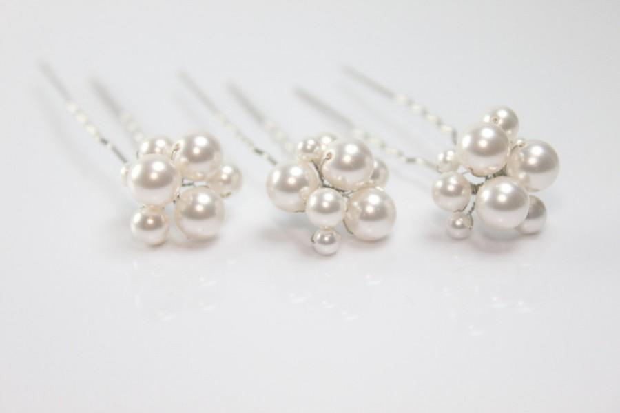 Mariage - Swarovski Cluster Bridal Hair Pins-Wedding Hair Pins-Swarovski Hair Pins-Pearl Hairpins-Style No.HP110