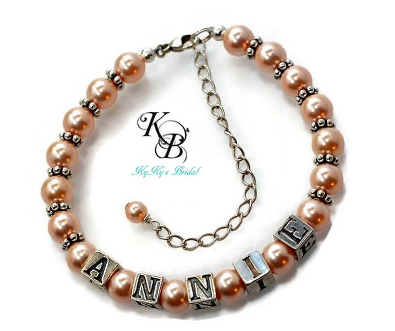 Mariage - Flower Girl Bracelet Personalized, Pearl Flower Girl Bracelet, Little Girl Bracelet, Personalized Jewelry