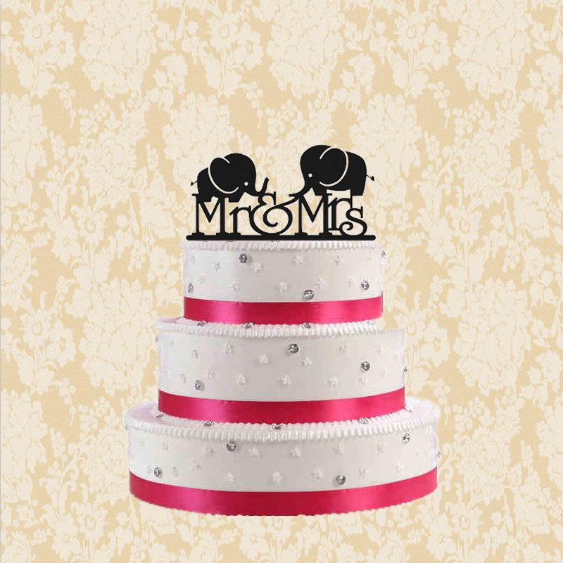Wedding - Mr and Mrs cake topper-cute elephant cake topper-rustic mr and mrs elephant wedding cake topper-custom cake topper-funny elephant  topper