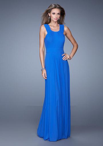 Mariage - Criss Cross Straps Chiffon Blue Black Ruched Floor Length