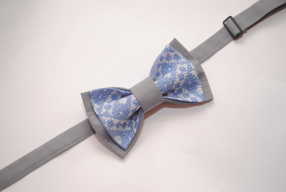 Hochzeit - Greblu Men's bow tie Grey blue embroidered bowtie Gift ideas for men Boyfriend's gift Groomsmen bowties For boys Toddler Christening outfit