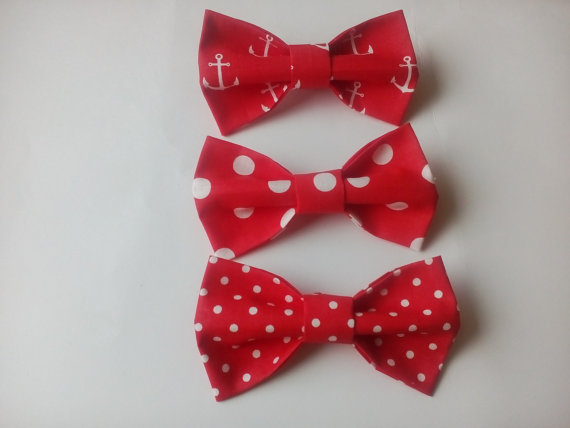 زفاف - Men's bow ties Three red bowties for boys Red nautical themed ties Red anchors kids neckties Red ancore bambini cravatte Cravates d'enfants