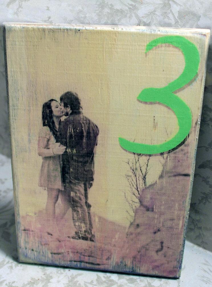 Wedding - Table Number Personalized, Transferred on Wood, Vintage, Rustic