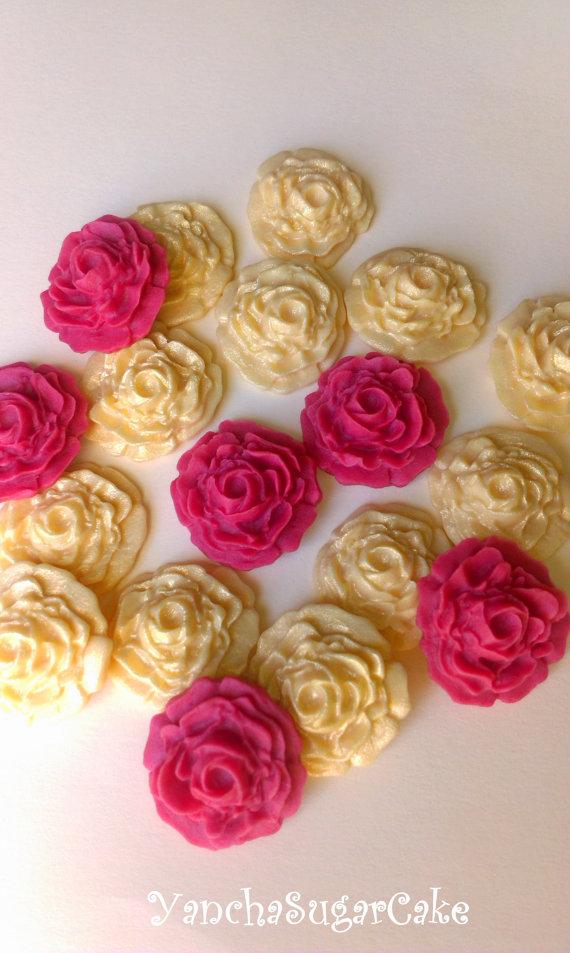 Shimmer pink white roses petunia's edible sugarpaste cake topper cupcakes weddin