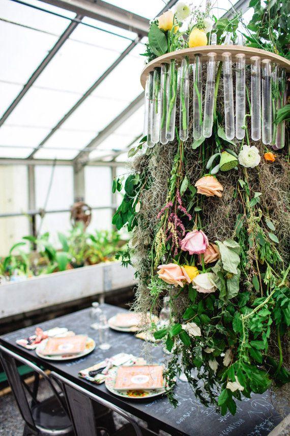 زفاف - Wooden Test Tube Flower Chandelier- Parties, Showers, Home Decor, Accents, As Seen On Ruffled Blog