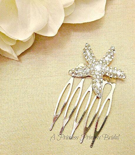 Свадьба - Bridal Starfish Hair Comb - Starfish Hair Accessories - Nautical Hair Comb - Star Fish Hair Accessories - Starfish Hair Pin - Beach Wedding
