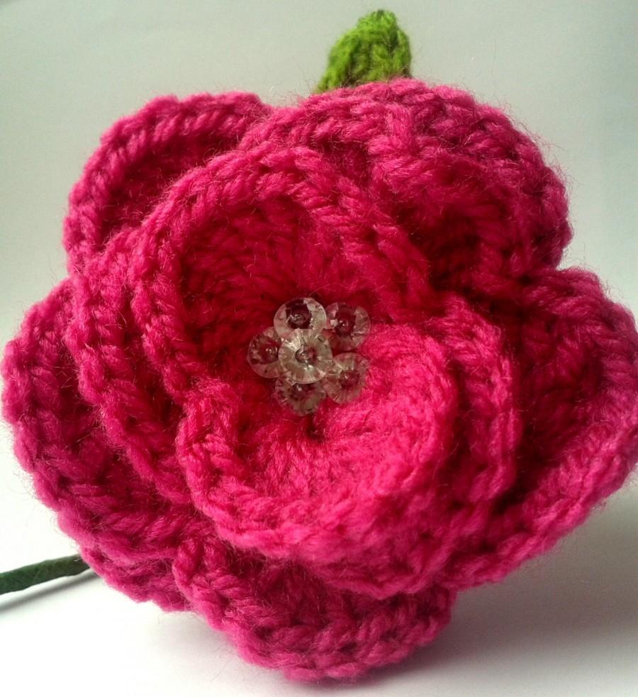Wedding - Rose Flower Crochet Wedding Buttonhole with Diamante insets